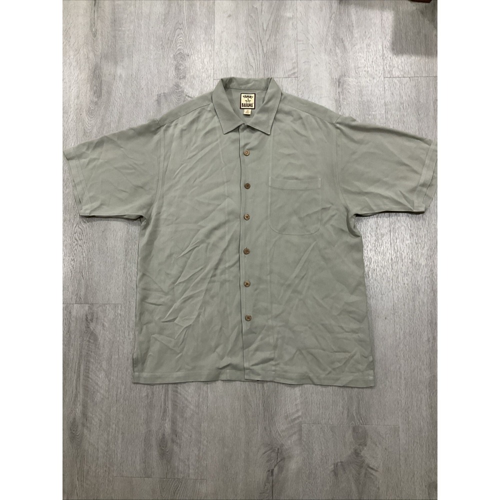 Tommy Bahama 100% Silk Mens Size Medium Button Up Short Sleeve Shirt Green‎